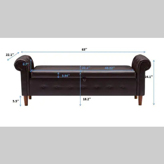 Brown Multifunctional Storage Rectangular Sofa Stool